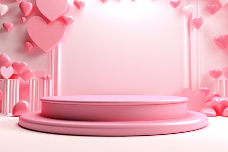 Pink valentine podium with decorations.の素材