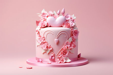 Valentine's Day cake decorated with small edible hearts.の素材