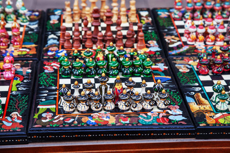 Handmade colorful chess in the form of Uzbek figures