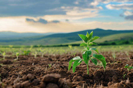 Young plant growing in a field at spring time.の素材