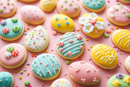 Handmade colorful easter cookies.の素材