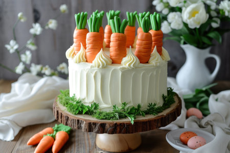 Easter cake with cream and mini marzipan carrots.の素材