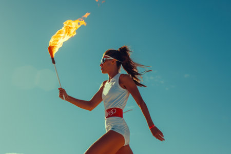 Woman athlete with the Olympic flame.の素材