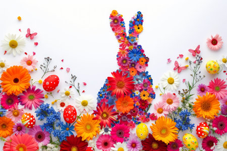 Easter bunny and easter eggs, floral silhouette.の素材