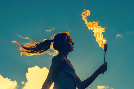 Woman athlete with the Olympic flame.の素材