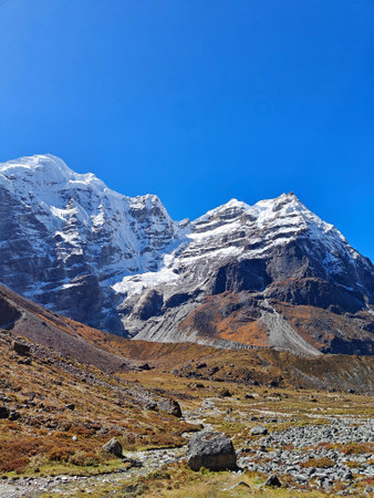 Beautiful mountain landscape on Everest Base Camp Trek in Himalaya. Nepalの写真素材