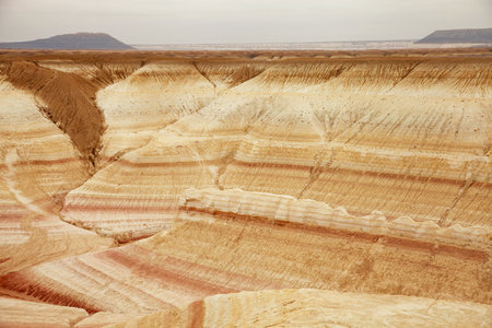 Unique geological feature known as tiger-stripped mountains, showcasing layers of sedimentary rock...