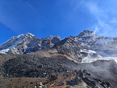 Beautiful mountain landscape on Everest Base Camp Trek in Himalaya. Nepalの写真素材
