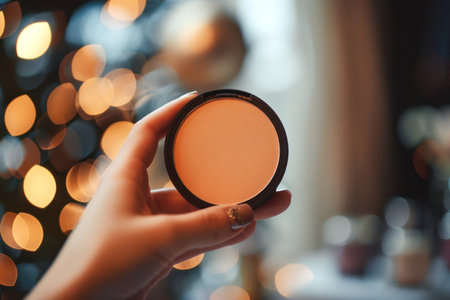 A compact powder in a hand.の素材