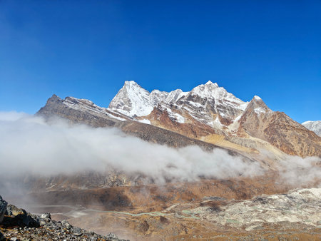 Beautiful mountain landscape on Everest Base Camp Trek in Himalaya. Nepalの写真素材