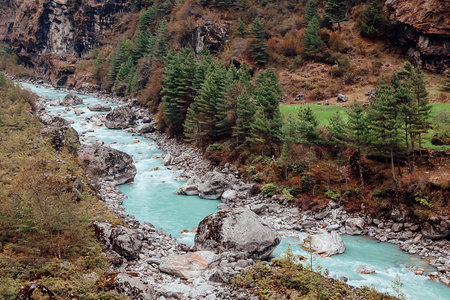Beautiful mountain river in Himalayas. Nepalの写真素材