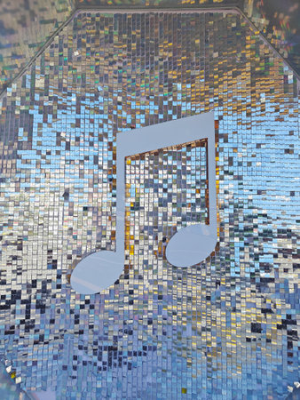 Vibrant mosaic design featuring a prominent musical note, reflecting creativity and artistic expression in a visually captivating wayの写真素材