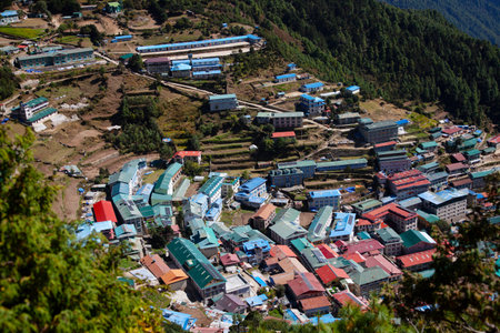 Amazing morning view of Namche Bazaar, Nepalの写真素材