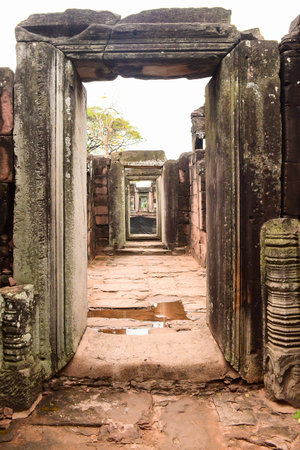 Door in the castle archaeological site in Thailandの写真素材