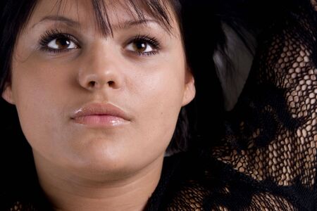 portrait of a girl on the white floorの写真素材