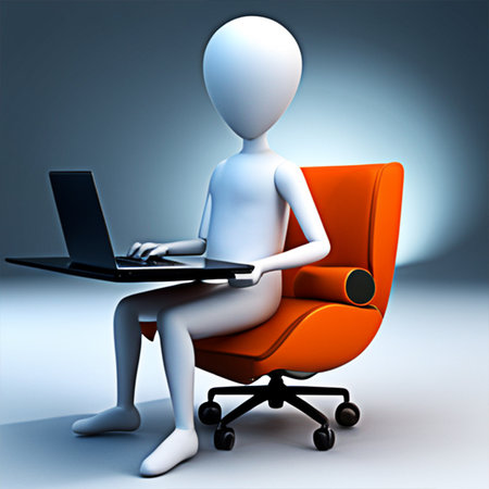 3d man working with a laptop on a chair. 3d renderingの素材
