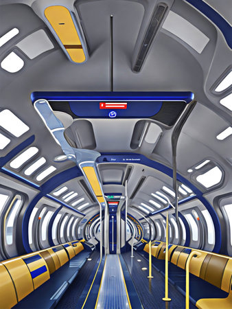 Interior of a modern passenger train. 3D rendering. Computer digital drawing.の素材
