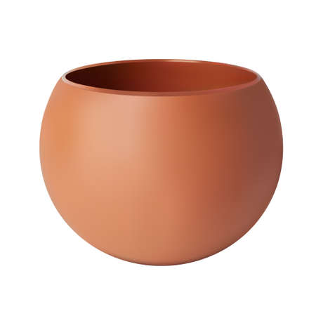 Flower clay pot. Ordinary and clean. 3D render. Spherical shape. Vector illustration. Isolated white background.のイラスト素材