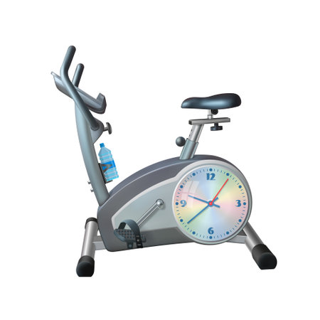 Exercise bike style table clock. Decorative. 3D render. Vector illustration. Isolated background.のイラスト素材
