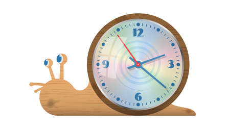 Table clock in the style of a snail made of wood. Isolated white background. Done in vector.のイラスト素材