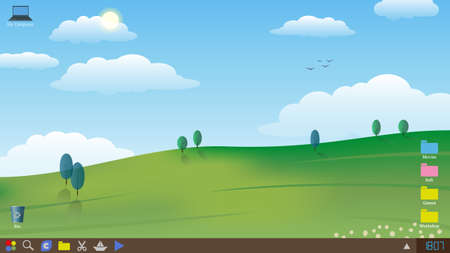 Desktop snapshot, screensaver. Wallpaper with a calm cartoon landscape. Vector illustration. Simplicity and minimalism.のイラスト素材