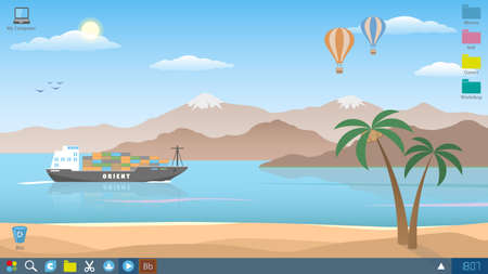 Desktop wallpaper. Orient tale. Landscape in cartoon style. Simplicity and minimalism.の写真素材