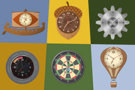 Decorative wall clock. Set No. 1. Illustration. Isolated chromatic backgroundの写真素材