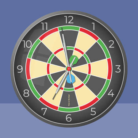 Time is the goal. Darts style decorative wall clock. Illustration. Isolated chromatic backgroundの写真素材