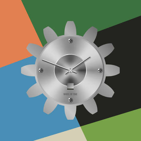 Wheel of Time. Gearwheel style decorative wall clock. Vector illustration. Isolated chromatic backgroundのイラスト素材