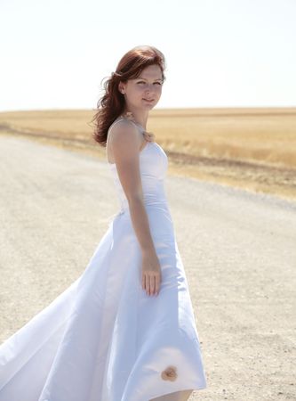 Girl in wedding dress, before the weddingの写真素材