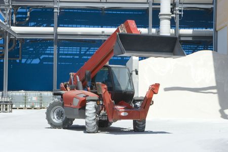Red tractor, modern construction technology