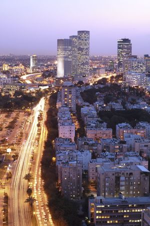 Night city, Tel Aviv at sunset, Israelの写真素材