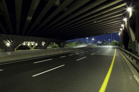 Empty freeway at nightの写真素材