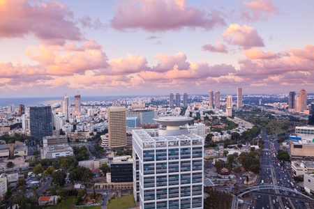 Night city, Tel Aviv at sunset, Israelのeditorial素材