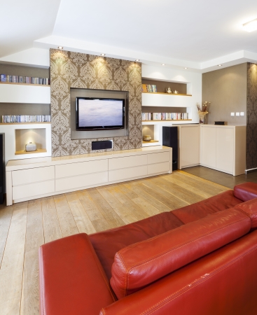 Modern room with plasma tv の写真素材