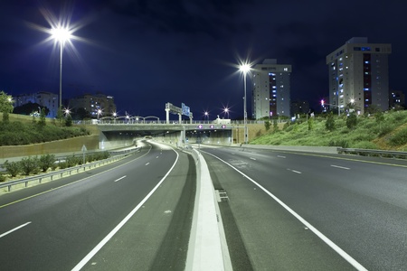 Empty freeway at night