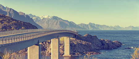 Island of Hamnoy, famous Road in Norway. Lofoten in northern Norway. Mountain In Backgroundの写真素材