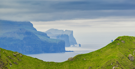 Panoramic Shot Of Beautiful Panoramic Scene,  Mountain and Atlantic Ocean, Kalsoy Island , Faroe Islandsの写真素材