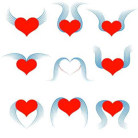 Vector illustration set of hearts with wingsのイラスト素材