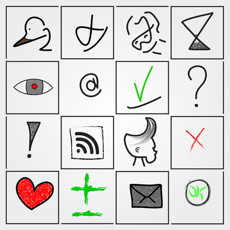 Set of 16 vector icons, hand-drawn.のイラスト素材