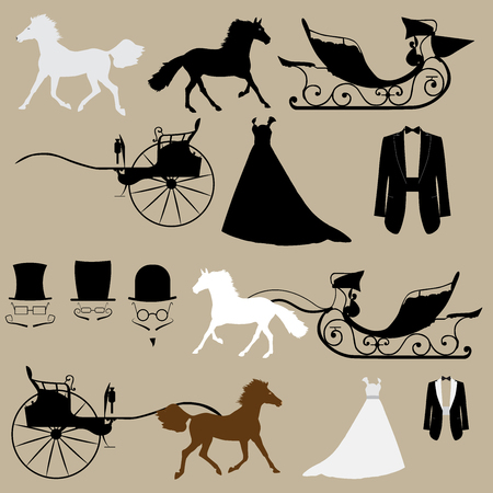 Wedding set of horses, carts and clothing.のイラスト素材