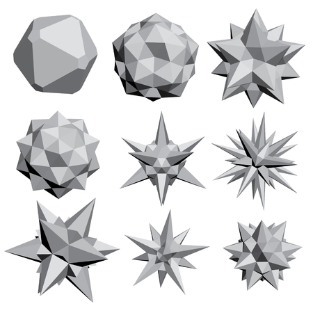 Vector illustration set with fractal geometric figures. 3D. Isolated.のイラスト素材