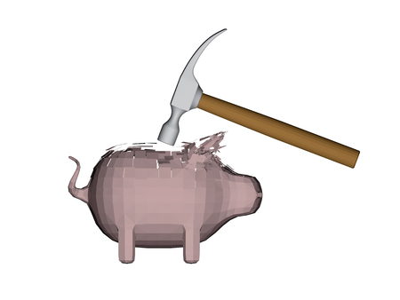Vector illustration of breaking piggy bank with a hammer. 3D.のイラスト素材
