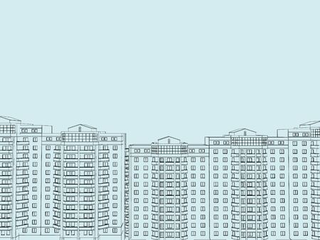 Contour houses. Background with the contour of apartment buildings of the city. Vector illustration.のイラスト素材