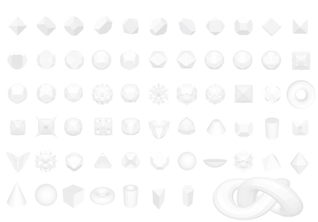 Huge set with geometric shapes isolated on white background 3d. Vector illustration. The most diverse geometric shapes from a square to a complex figure.のイラスト素材