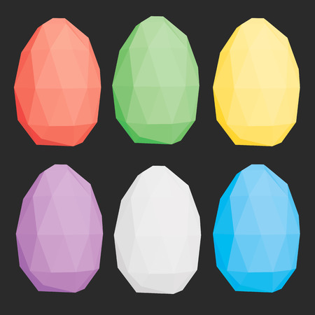 Set with multi-colored polygonal eggs. Eggs for Easter. 3D Vector illustration.のイラスト素材