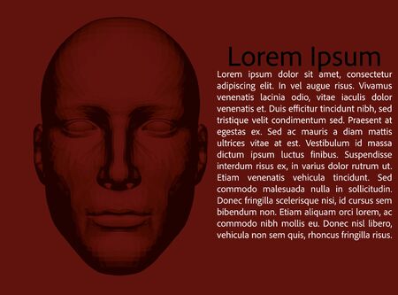 Red background with a polygonal head of a man. 3D.のイラスト素材