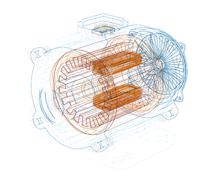 Motor outline 3D. Vector illustration. The engine is visible through all the intras.のイラスト素材