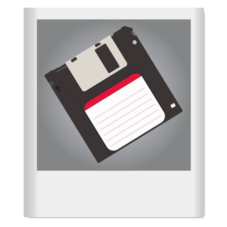 A floppy disk on an old photo. Vintage disk in the frame. Vector illustration.のイラスト素材