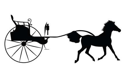 A horse with a cart. A horse running with a carriage. Vector illustration.のイラスト素材
